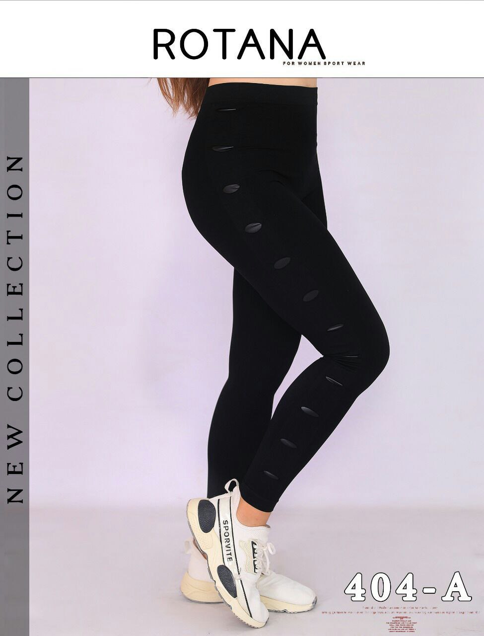 ليجن رياضي مطاطي للنساء من روتانا  تصميم مطعم بالجلدعلي جانبي البنطلون، مقاوم للتجاعيد والانكماش، وسط عالي، يعزز تناسق الجسم، مناسب للجم والاستخدام اليومي