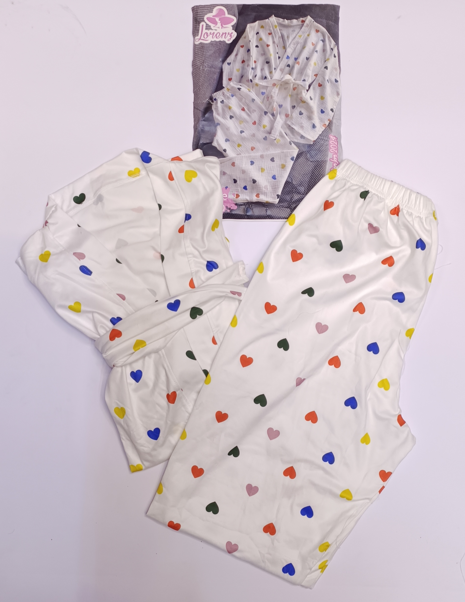 طقم بيجامة مشجر من القطن ، طقم من 2 قطع مكون منروب وبنطلون