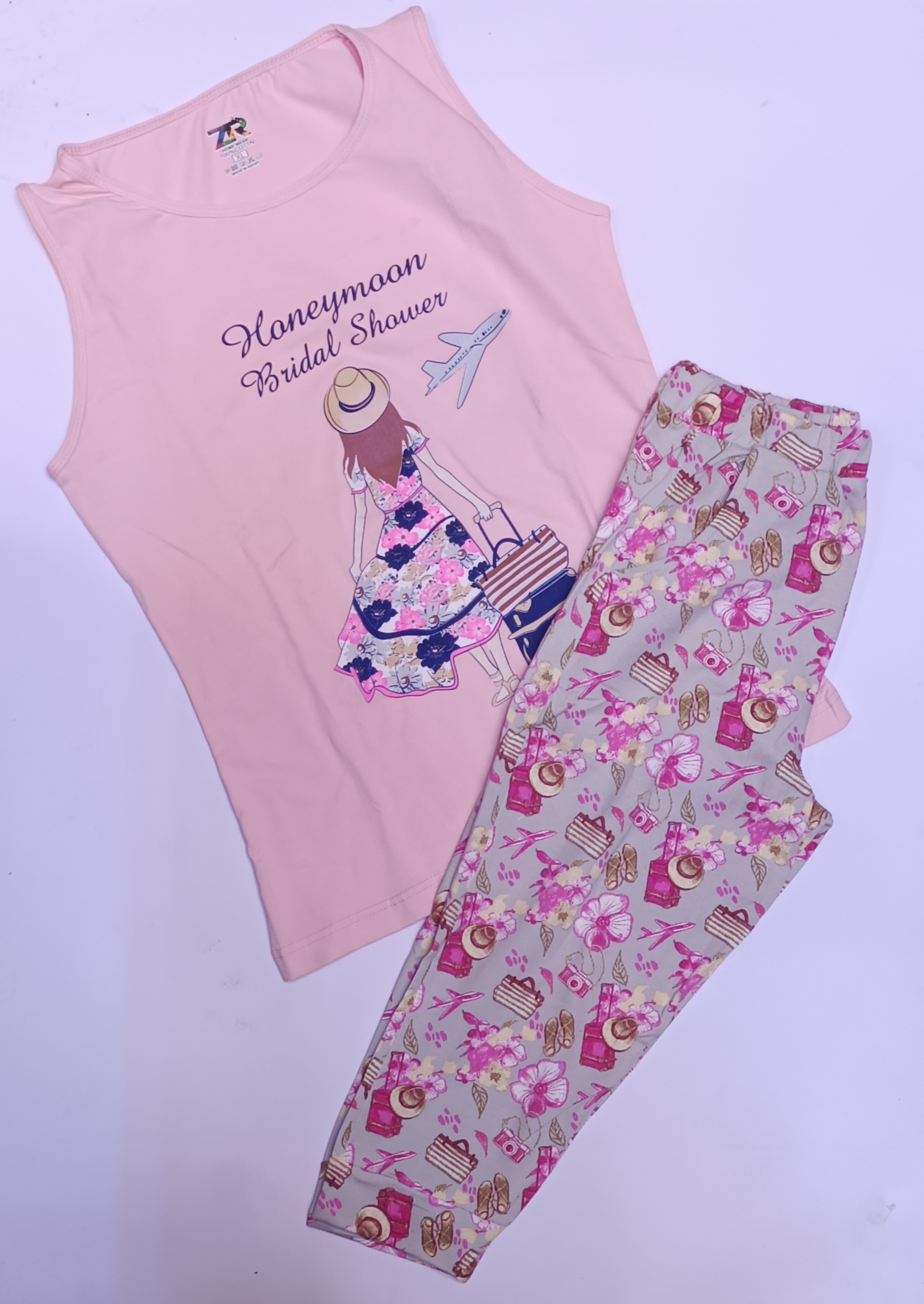 طقم بيجامة قطعتين حريمي صيفي رطبة وخفيفة للأجواء الحارة -  برمودا كت