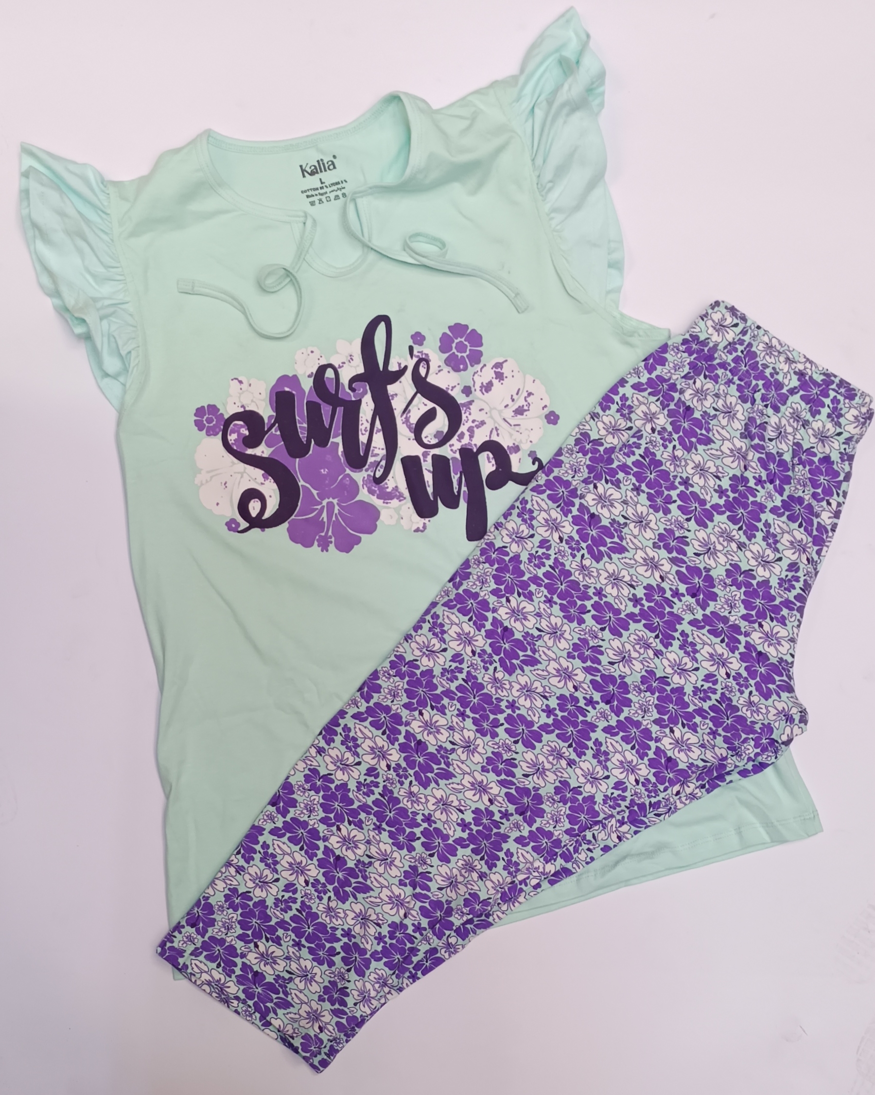 طقم بيجامة قطعتين حريمي صيفي رطبة وخفيفة للأجواء الحارة -  برمودا كت كورنيشه